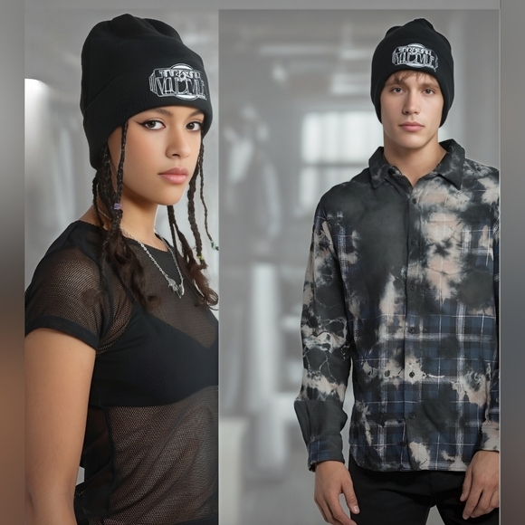 Trash & Vauldeville Beanie Black White Graphic Unisex O/S - Picture 6 of 7